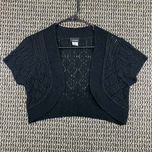 Mingle Women's XL Black Crochet Pointelle Knit Bolero Shrug 100% Acrylic USA